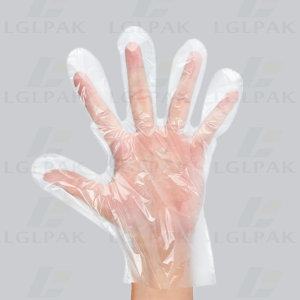 Disposable plastic HDPE gloves-showing