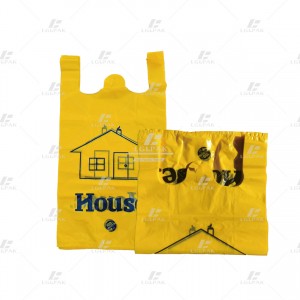 HDPE Yellow T-shirt Bags with House Printing