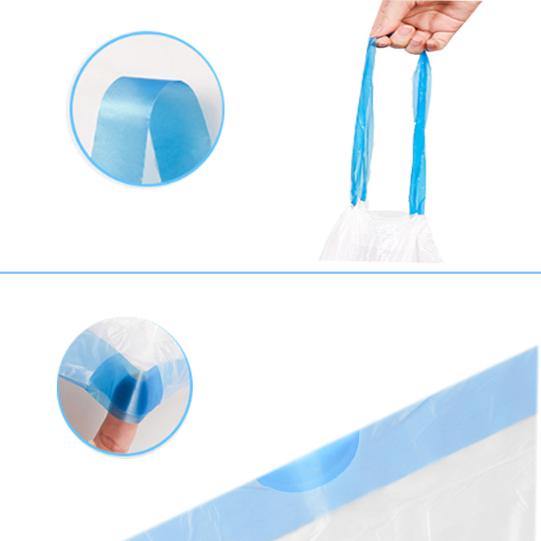 polythene white drawstring trash bags on roll  -use (2)